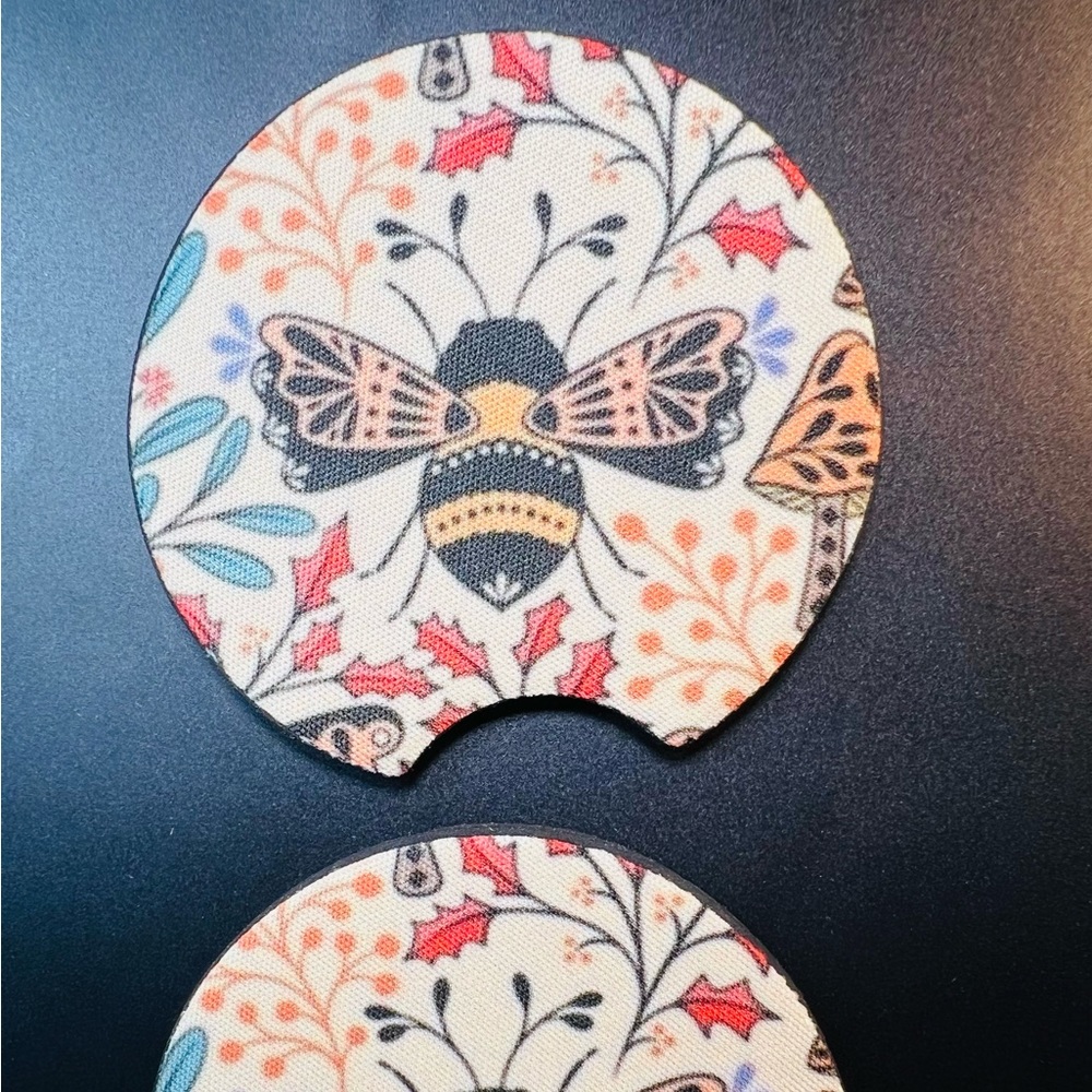 Honey Bee Orange Car Cup Holder Coasters Set New